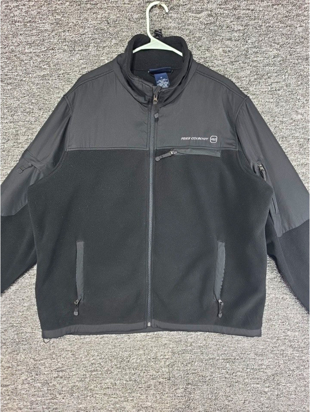 Free Country Men's Black Full Zip Fleece Jacket Stand-Up Collar Mid-Length XL